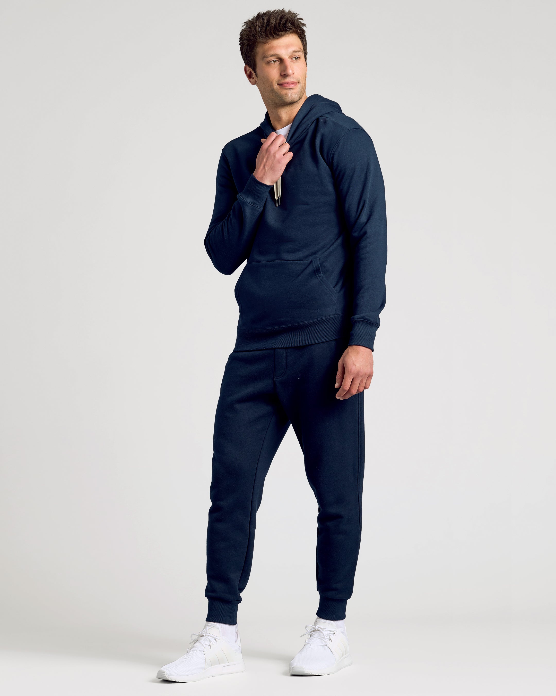 Navy Fleece French Terry Pullover Hoodie