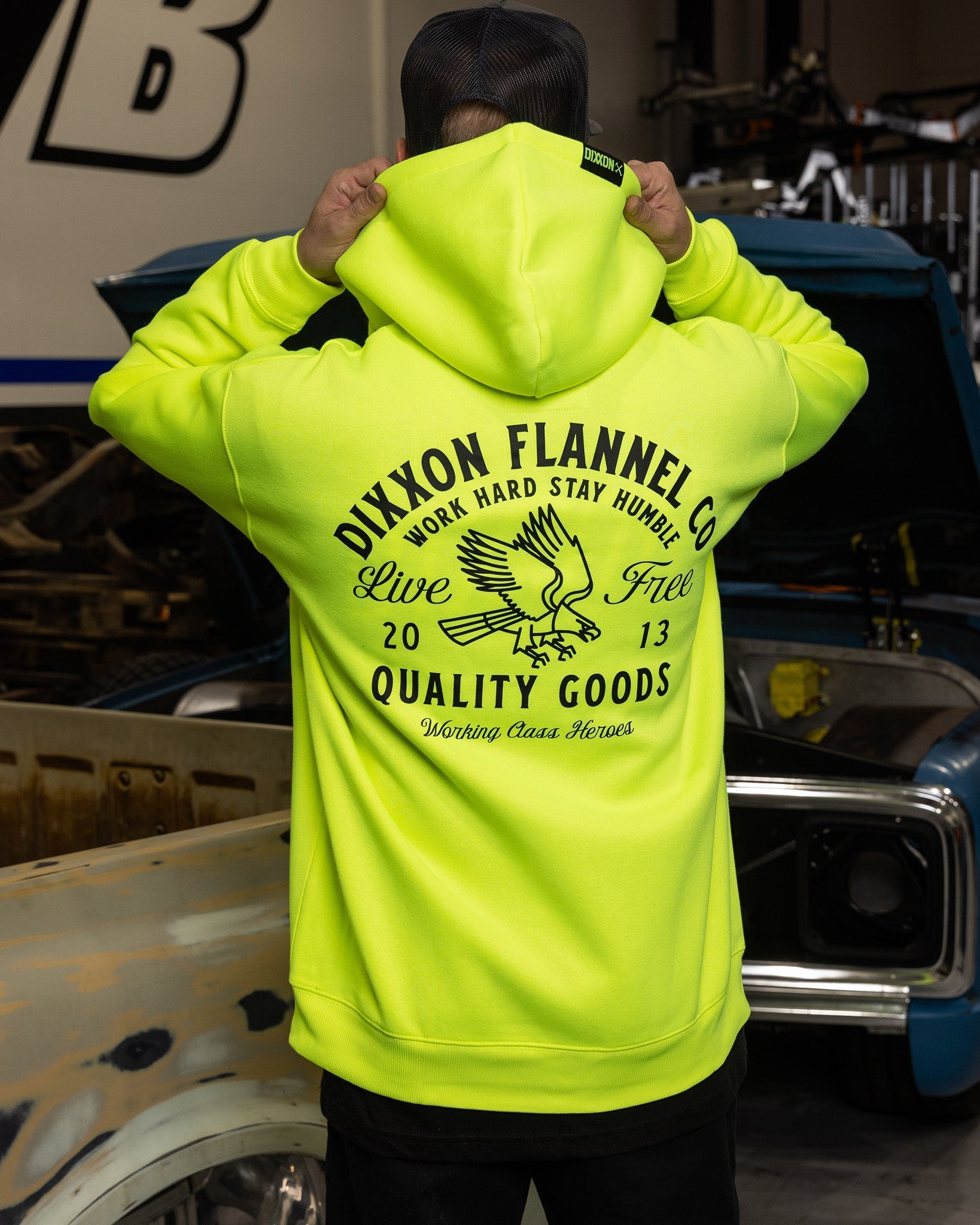 Black Quality Goods Zip Up Hoodie - Safety Yellow