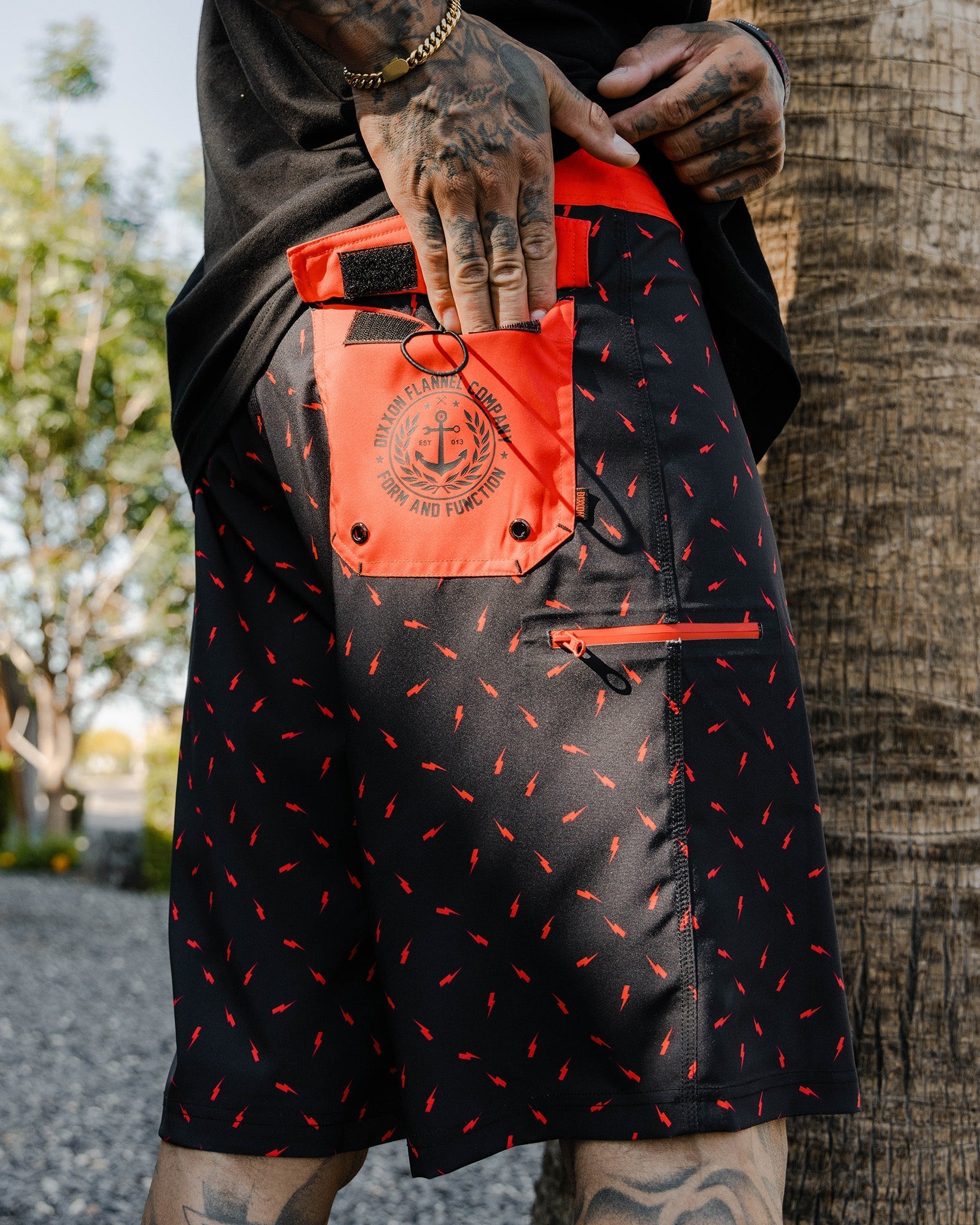 Black & Red Bolt Boardshorts