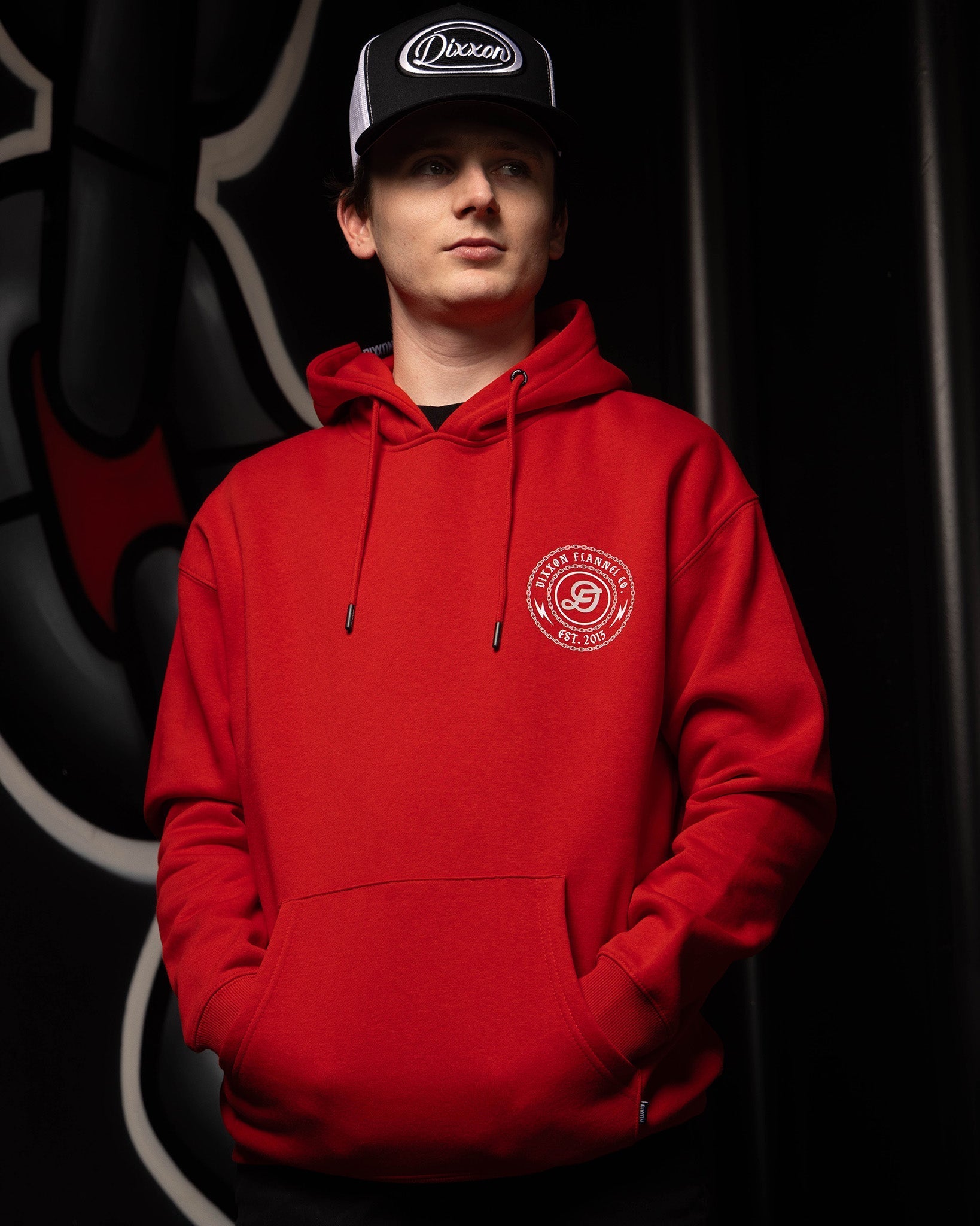 Gray & White Linked Pullover Hoodie - Red