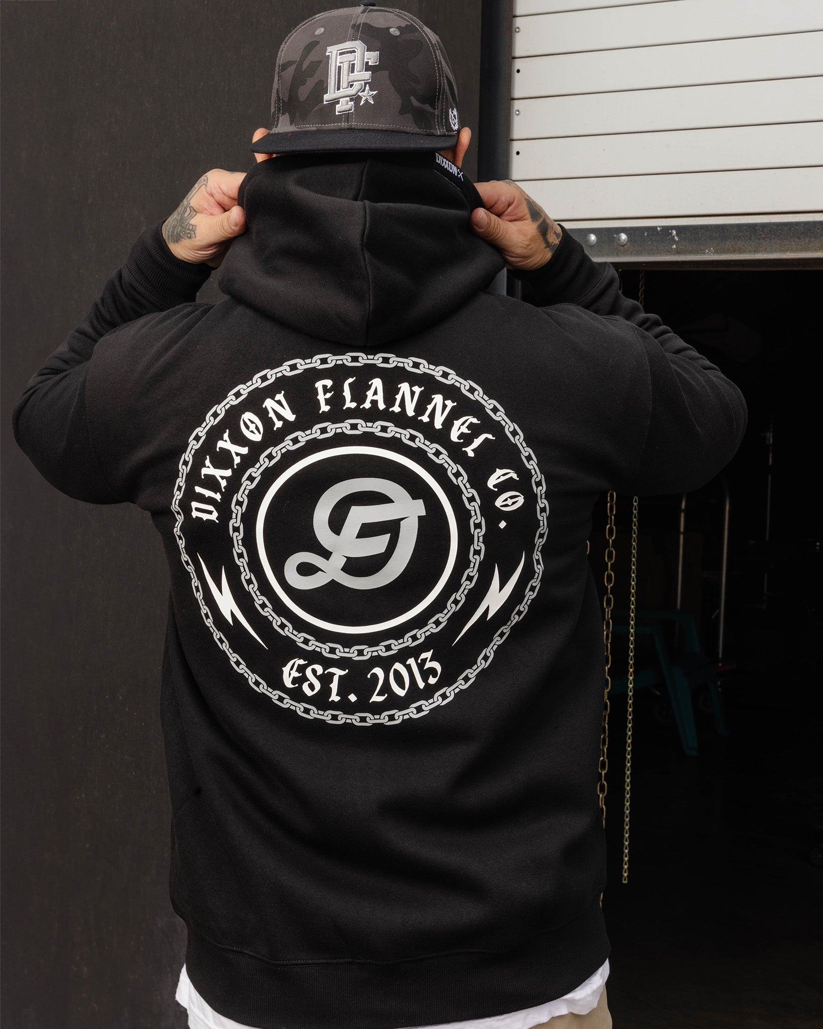 Gray & White Linked Zip Up Hoodie - Black