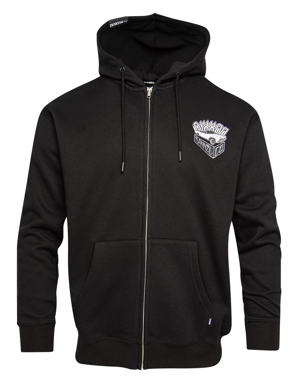 White Block Zip Up Hoodie - Black