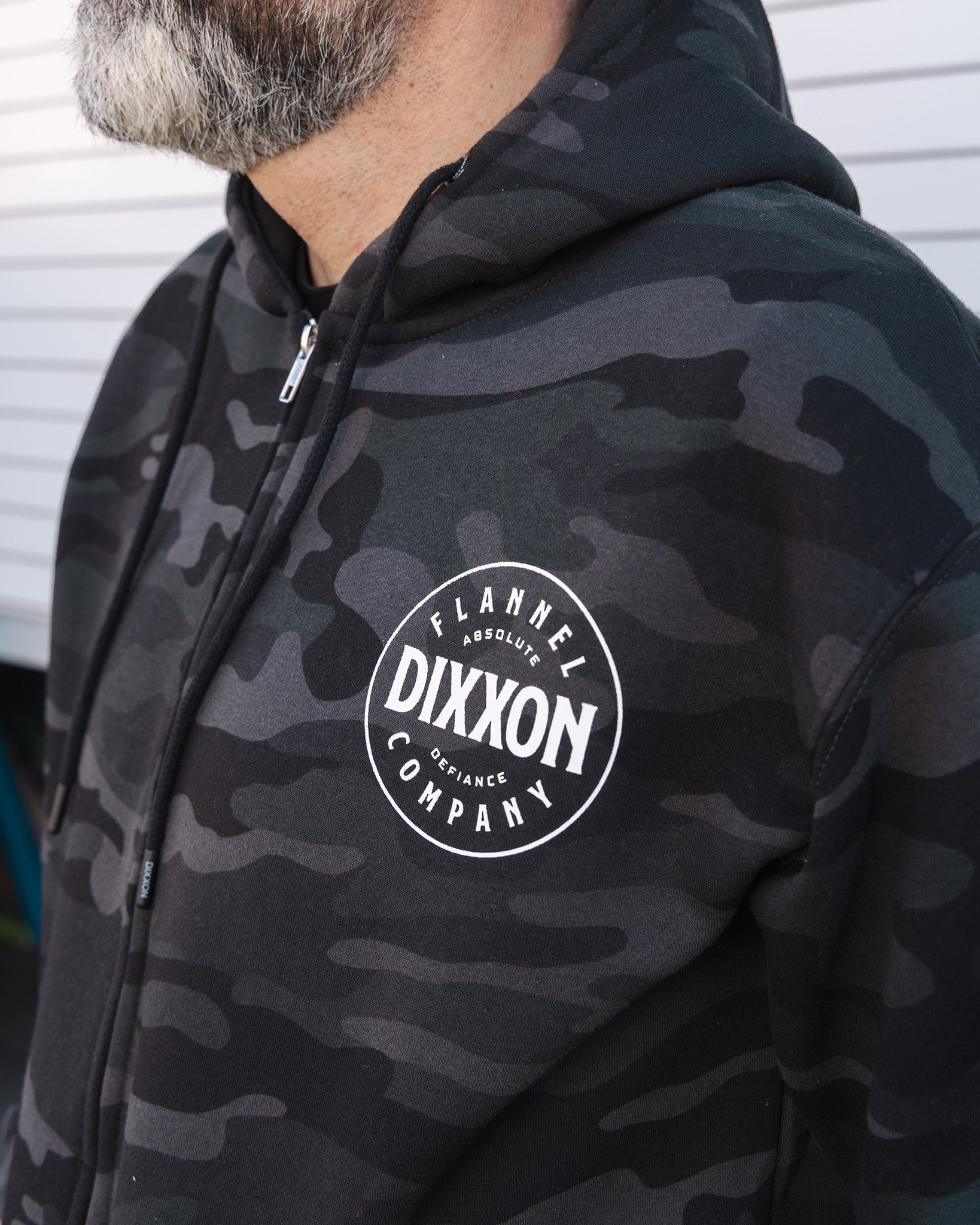 White Chain Driven Zip Up Hoodie - Black Camo