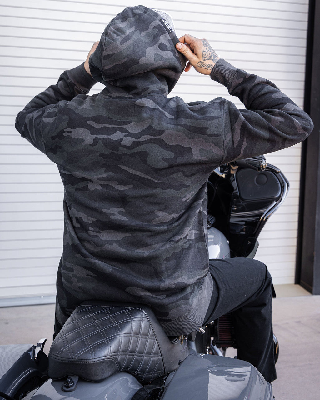 White Working Class Pullover Hoodie - Black Camo