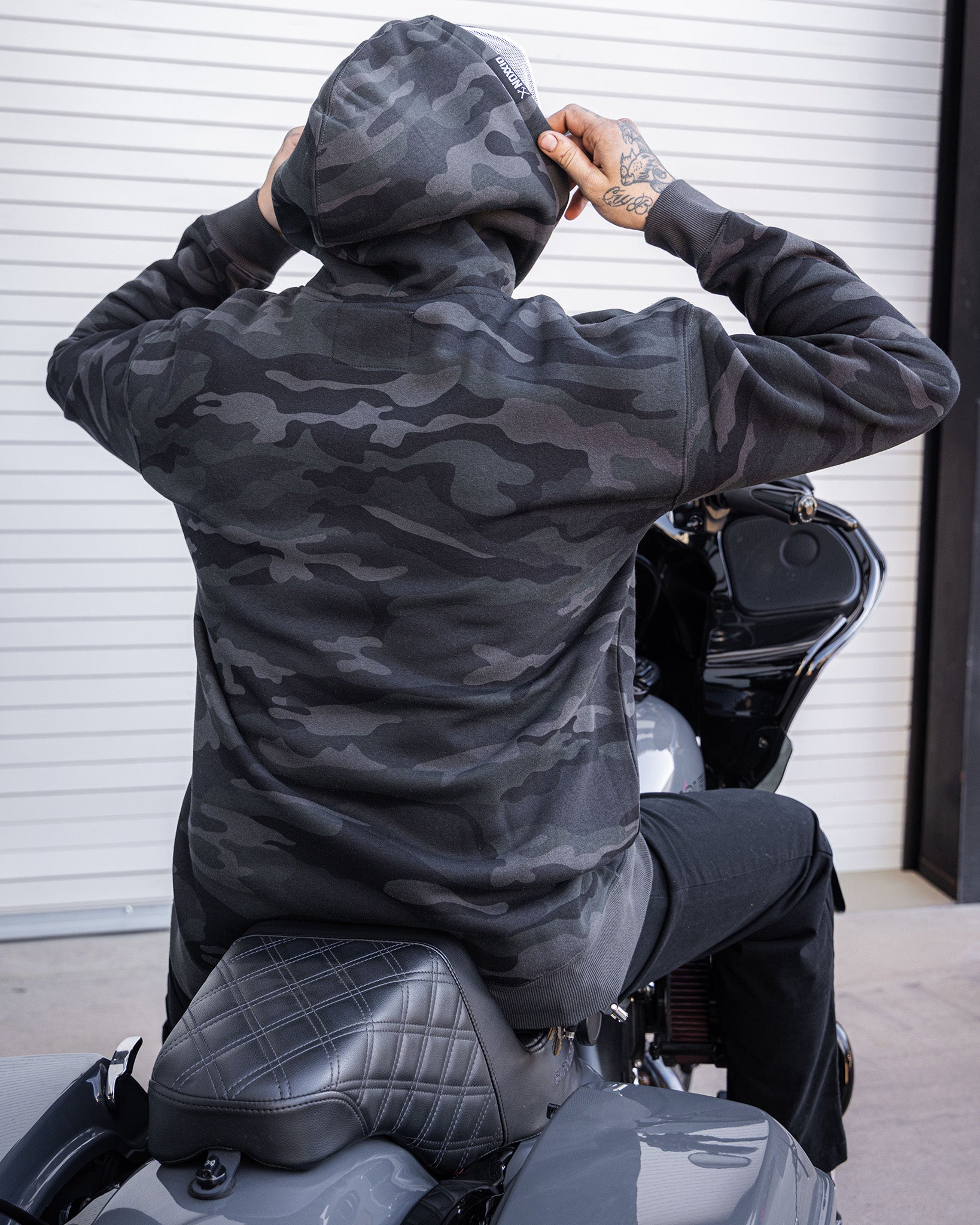 White Working Class Pullover Hoodie - Black Camo