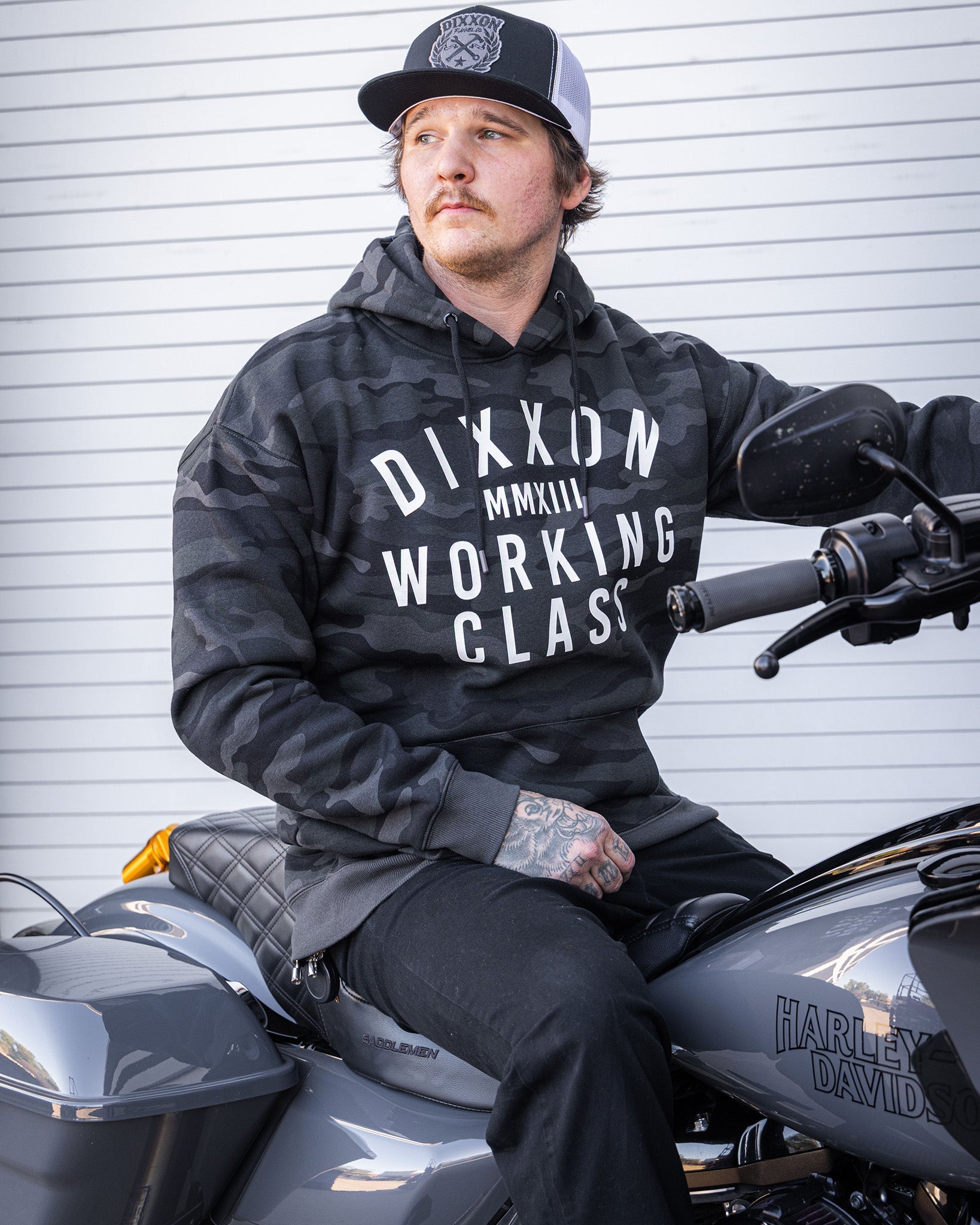 White Working Class Pullover Hoodie - Black Camo